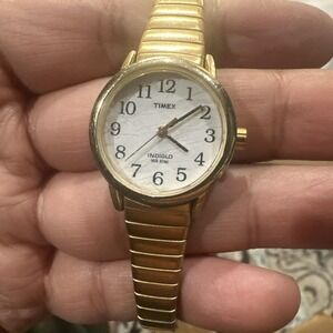 Timex Easy Reader Watch Women Indiglo 25mm Gold Tone Stretch Band New Battery